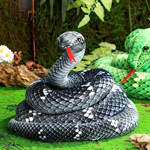 Hiboom Giant Snake Plush Toy 71 Inch Black Gray Realistic
