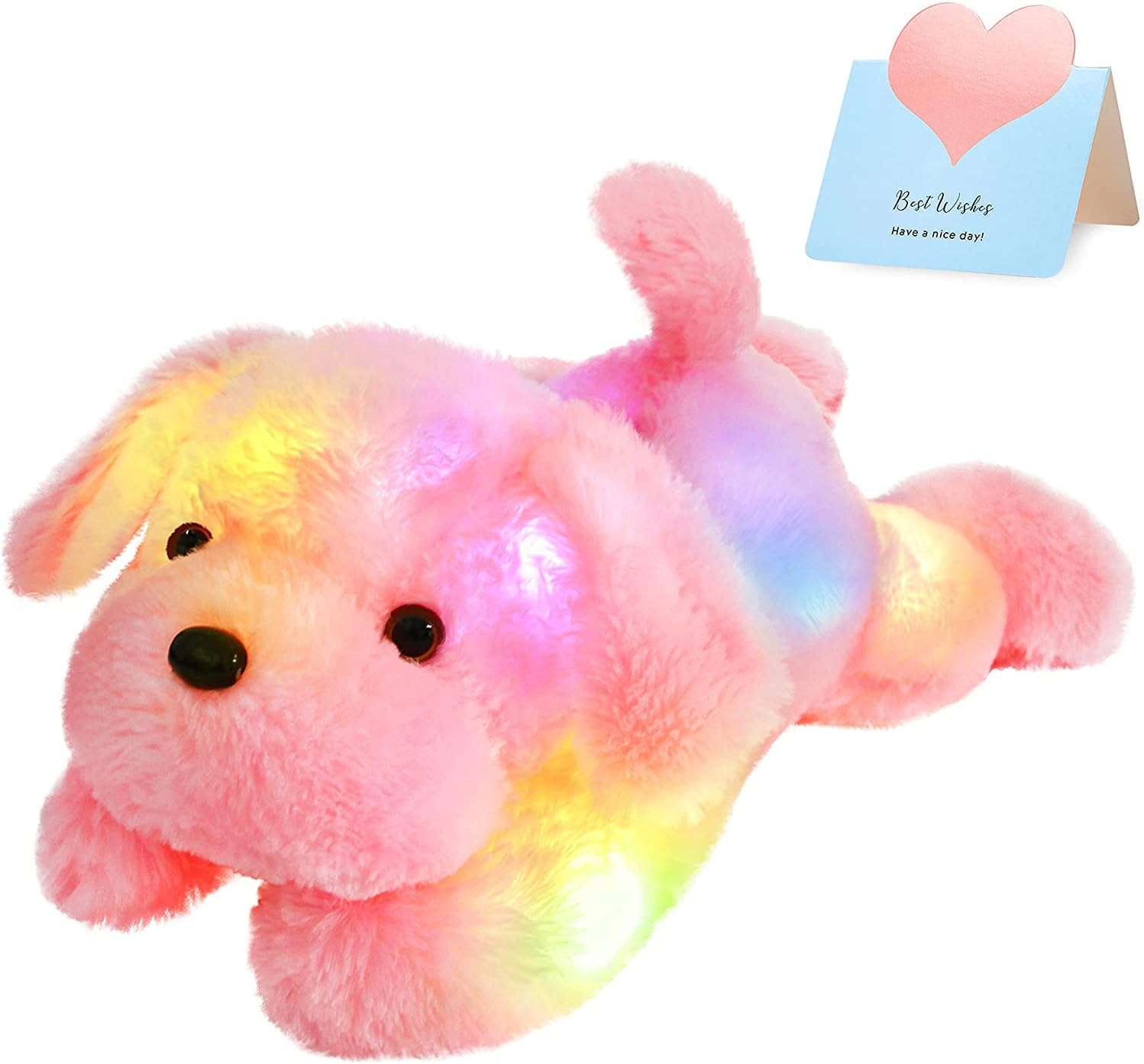 WEWILL 18 Inch Glow Light Pink Puppy Plush Toy with Night Light