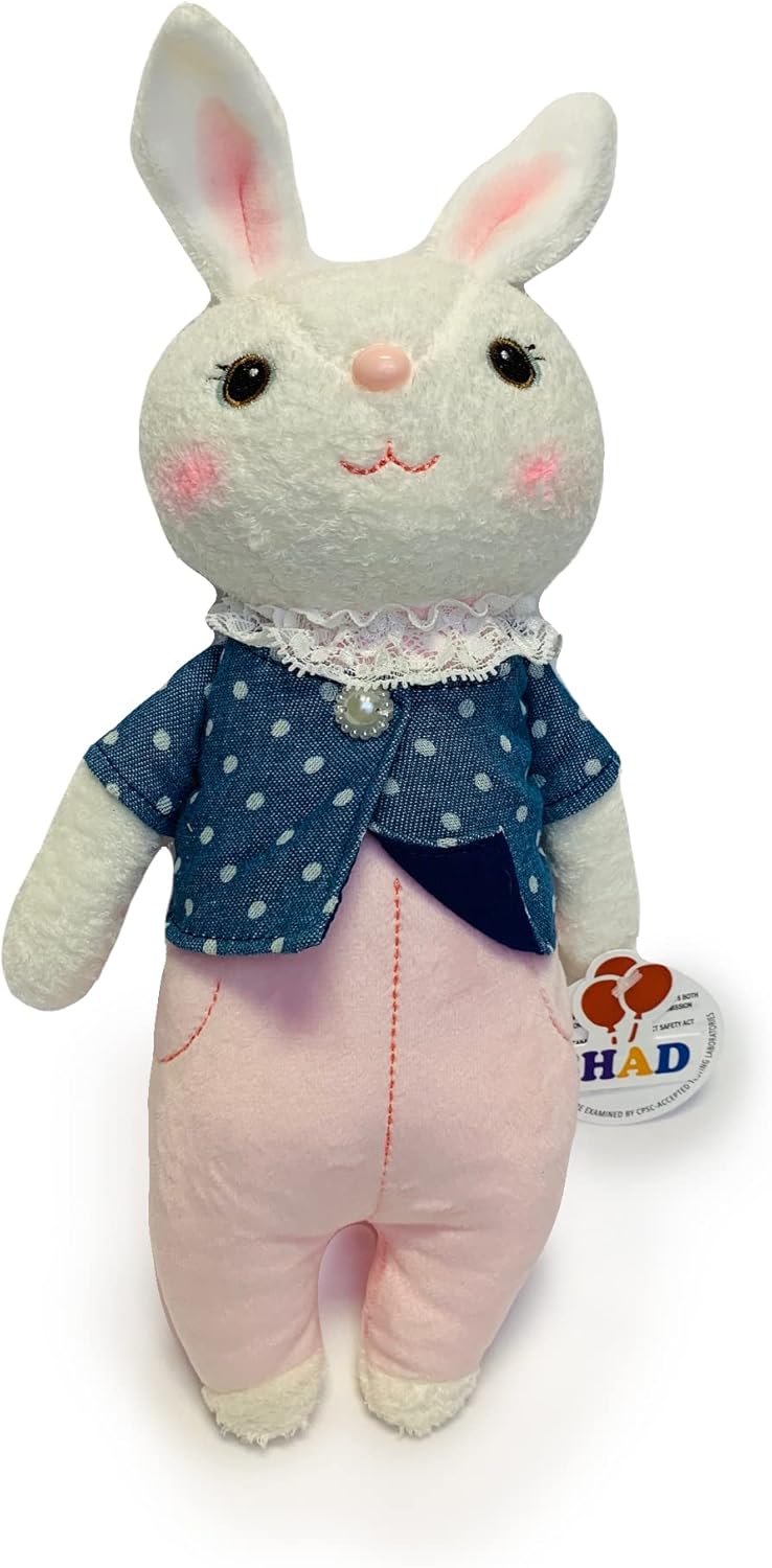 Cute Bunny Stuffed Animal with Pink Ears and Polka Dot Top