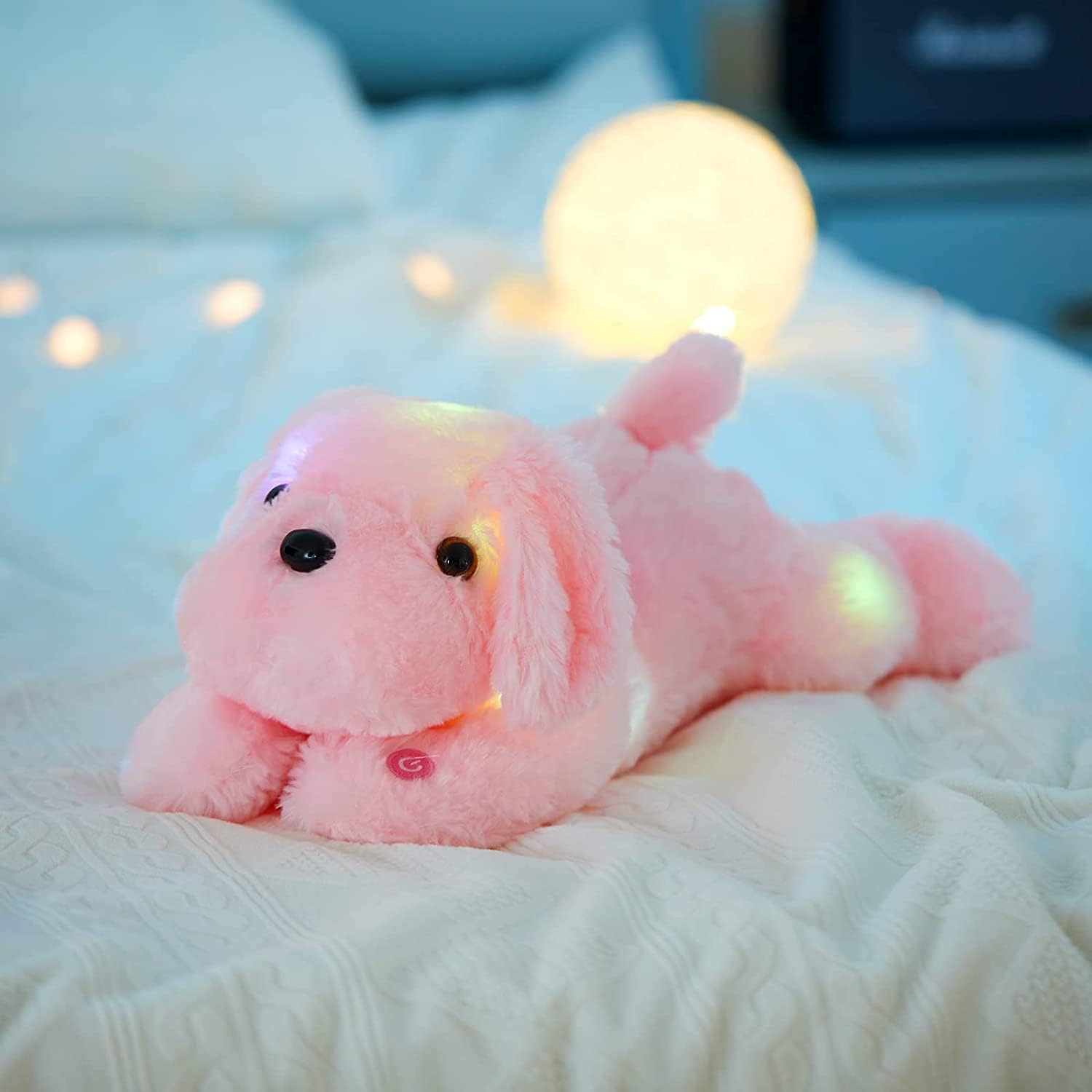 WEWILL 18 Inch Glow Light Pink Puppy Plush Toy with Night Light