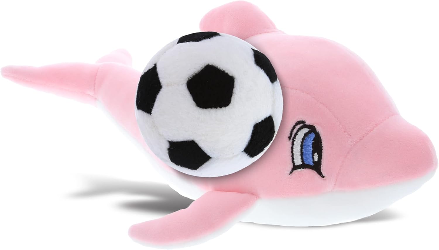 DolliBu Pink Dolphin Plush with Soccer Ball - 12 Inches