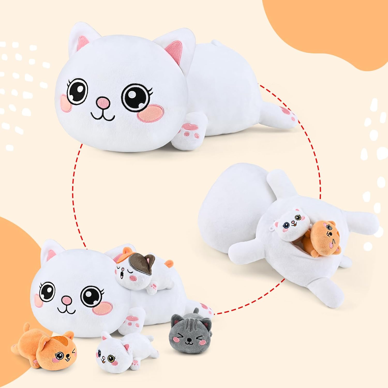 KMUYSL Plush Kitty Set - Mommy with 4 Baby Kitties