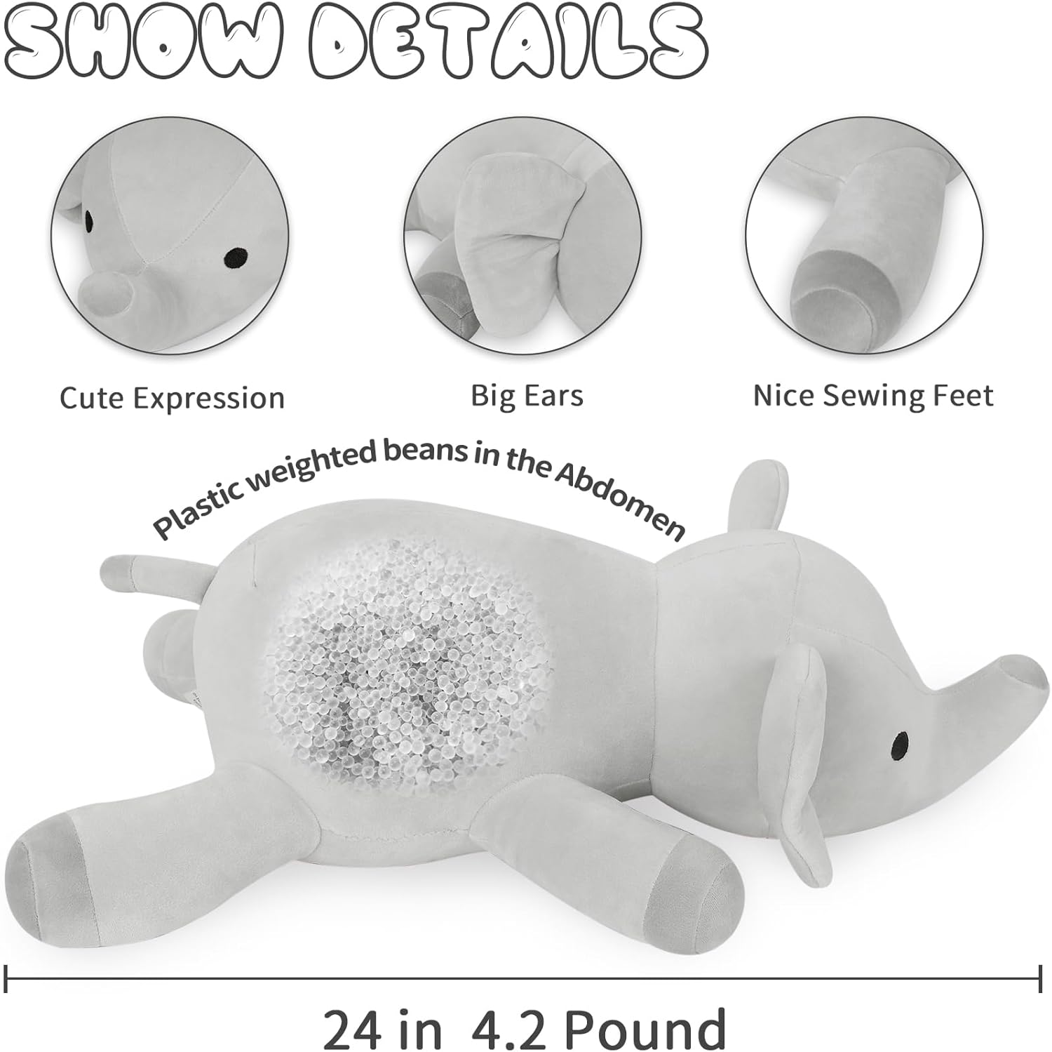 OurHonor 24 Weighted Elephant Plush Toy 42Lbs Soft Comfort Gift