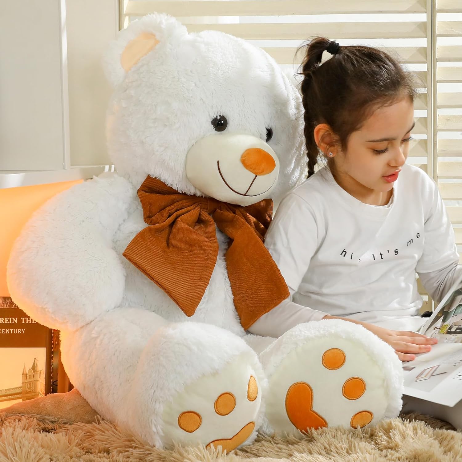40 Inch White Teddy Bear Plush Pillow Gift