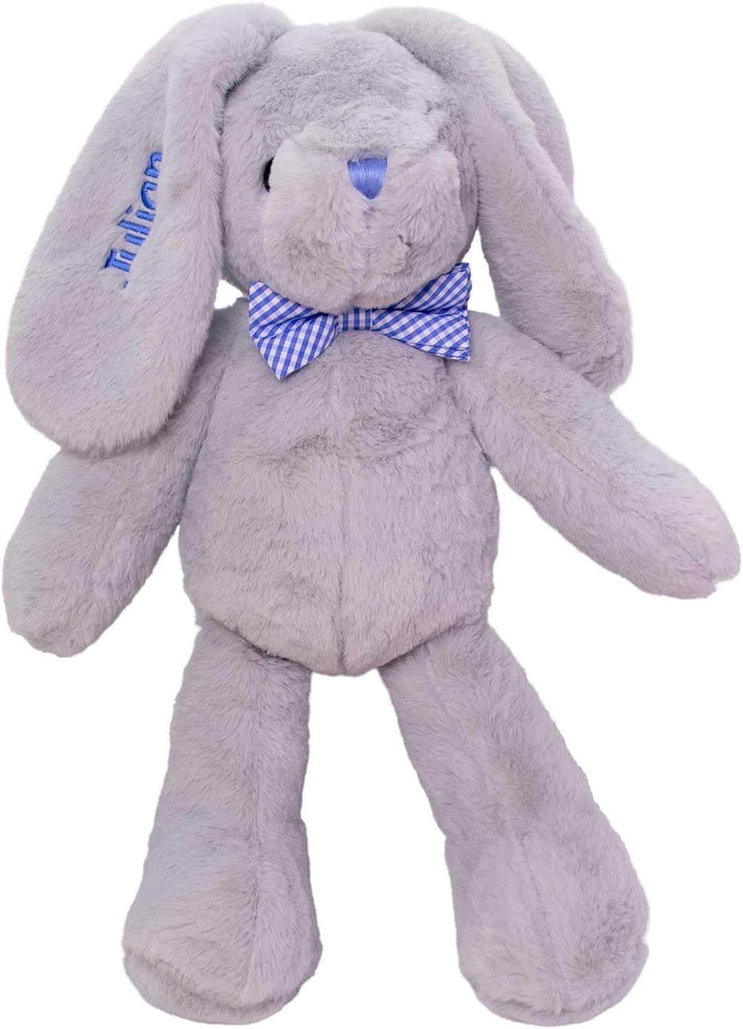DIBSIES Personalized Hoppity Floppity Bunny 18 Inch Gray with Blue Bowtie 1