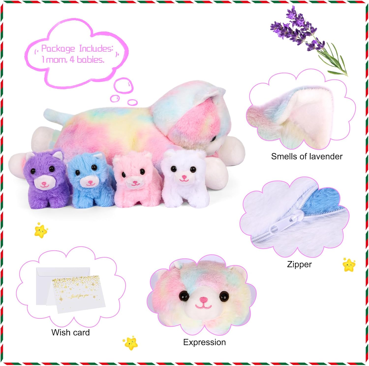 PLYFOU 5 Pieces Cat Plush Toys Set for Kids