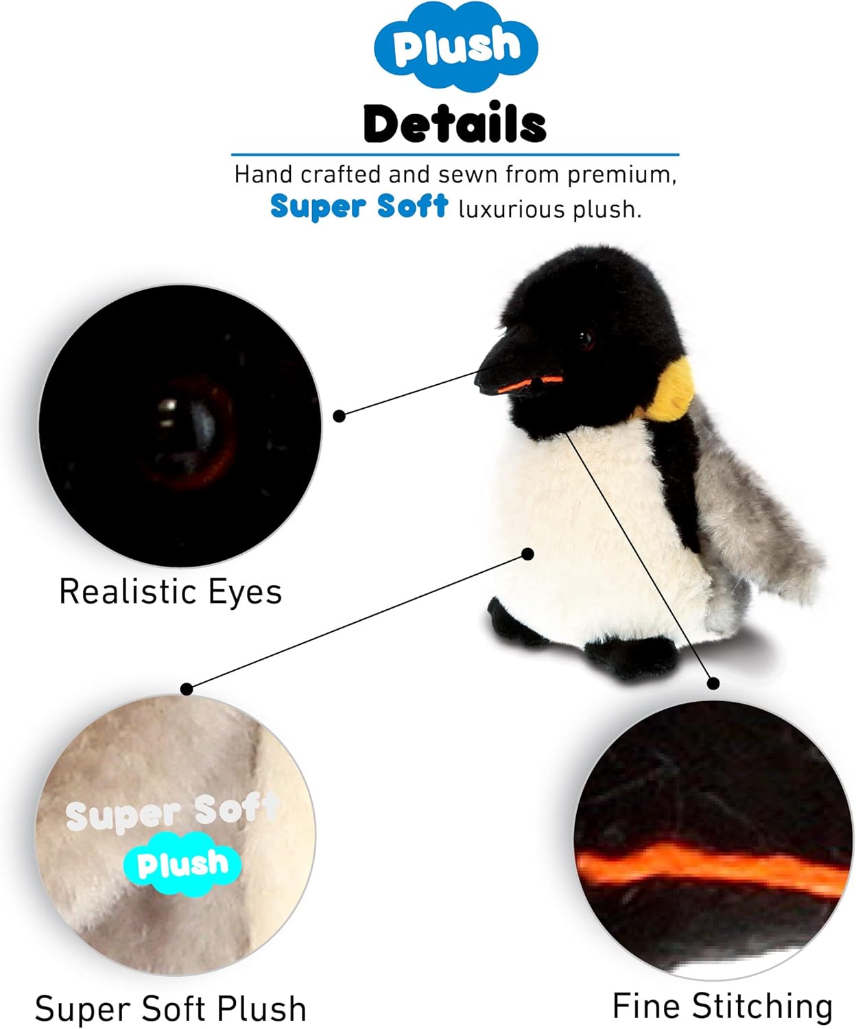 DolliBu Plush Penguin - 7 Inch Huggable Stuffed Animal