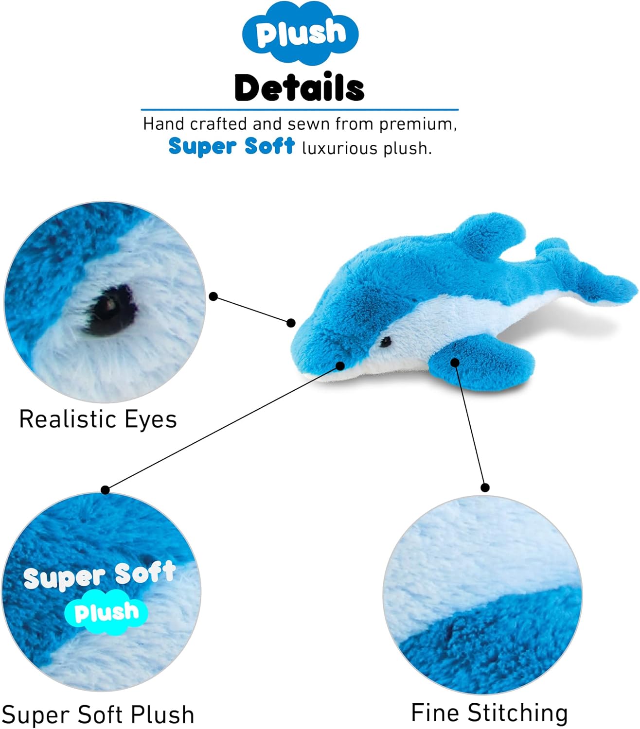 Puzzled DolliBu Plush Dolphin - 18 Inch Huggable Marine Blue Stuffed Animal