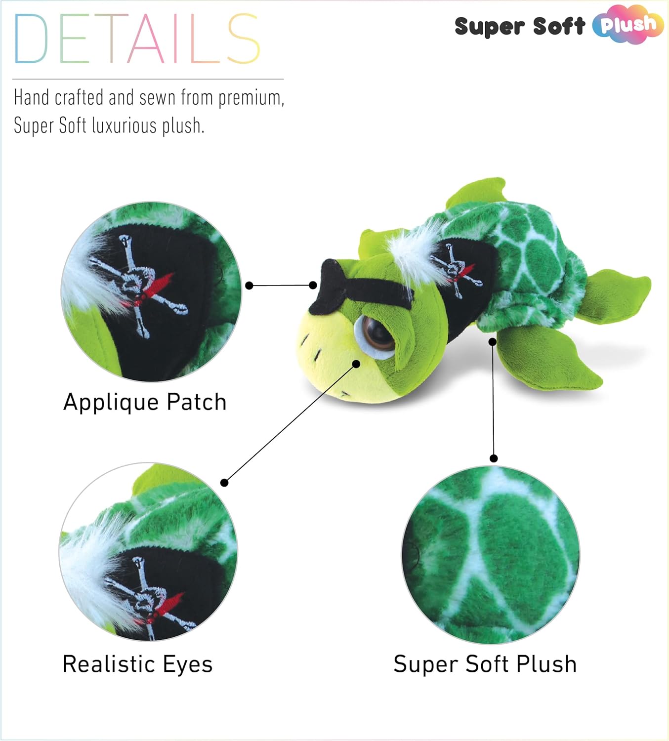 DolliBu Plush Pirate Sea Turtle Stuffed Animal - 9 Inch