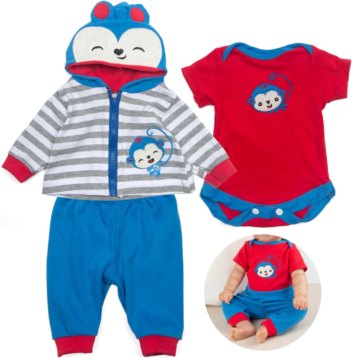 Babyfere Reborn Baby Doll Blue Monkey Outfit 1