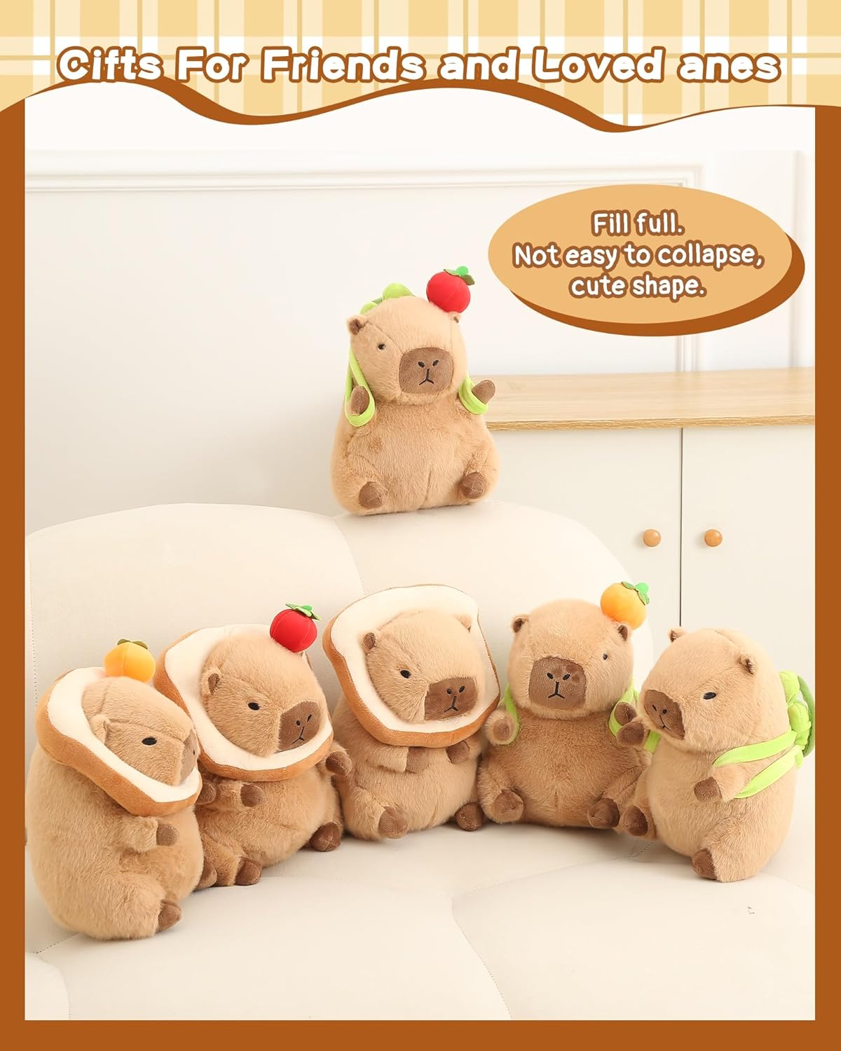Bestsea Cute Capybara Plush Pillow 12 Inch