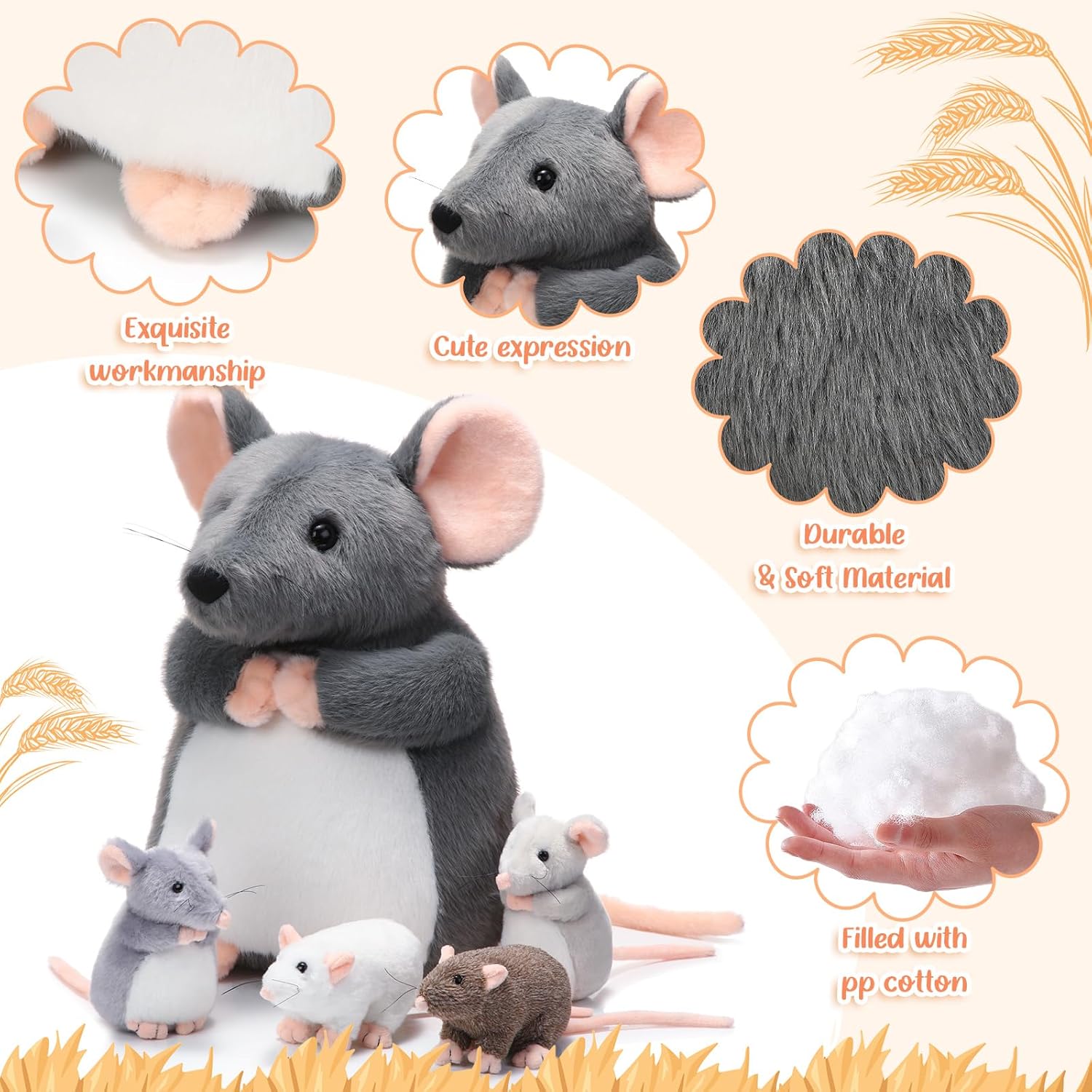5 Pcs Mouse Plush Toy Set for Kids and Rat Lovers