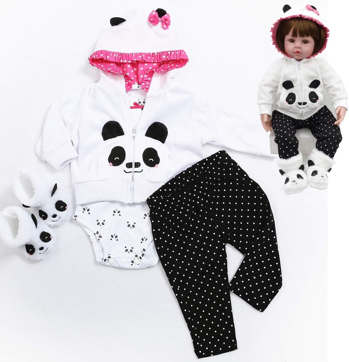 Reborn Baby Girl Doll 18 Inch Panda Outfit Accessories