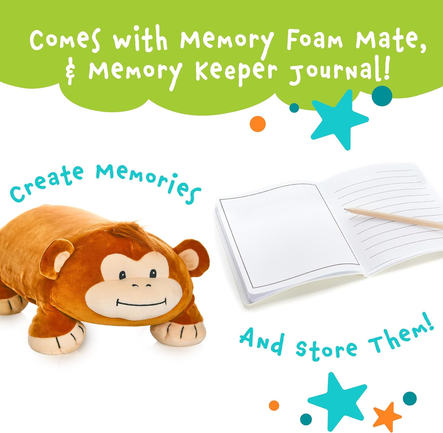 Cuddly Memory Foam Pillow Plush with Belly Pocket - Jesi The Monkey