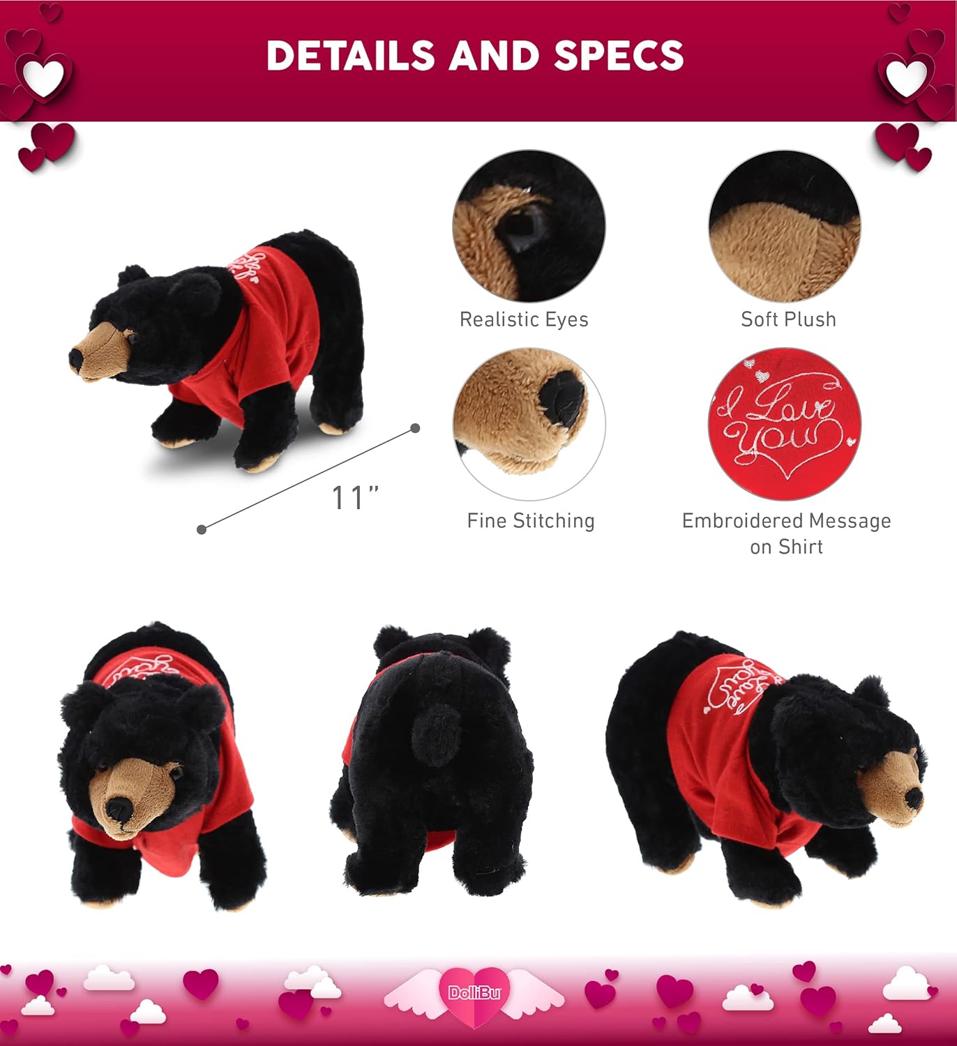 DolliBu I Love You Valentine Wild Black Bear Plush