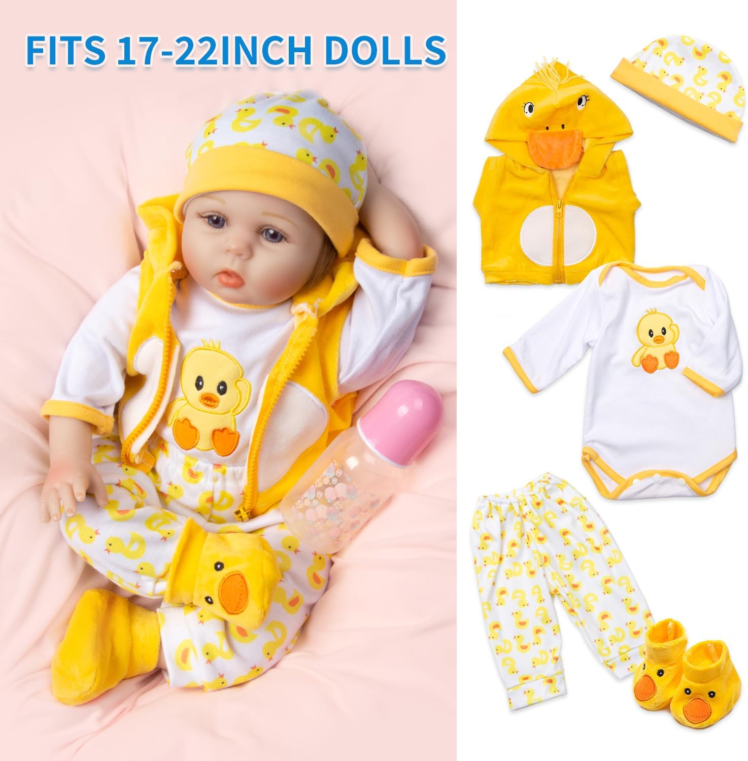 Pedolltree Yellow Duck Reborn Baby Doll 9pcs Set
