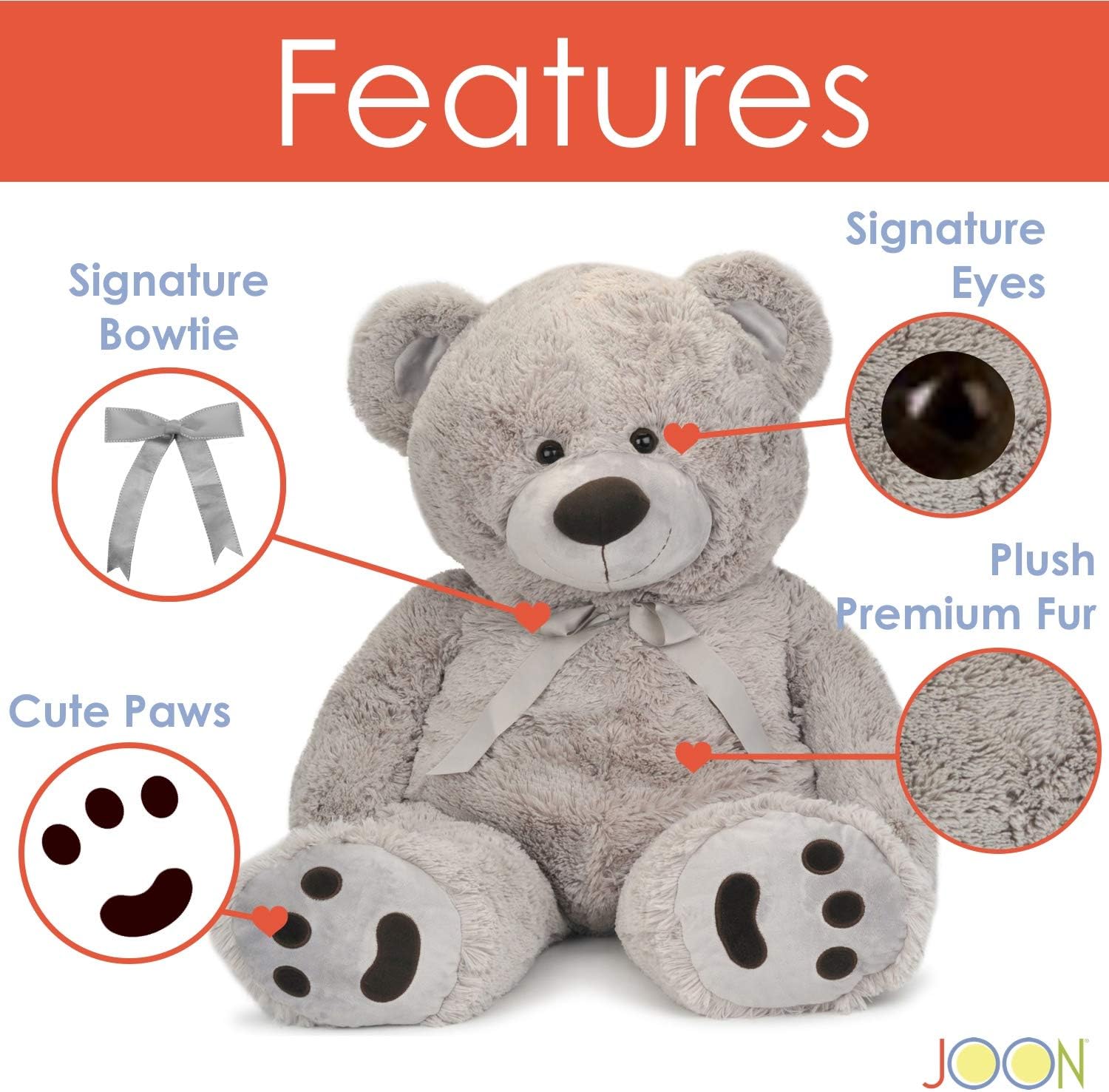 JOON Huge Teddy Bear - 38 Inches Light Gray Fluffy Faux Fur 1