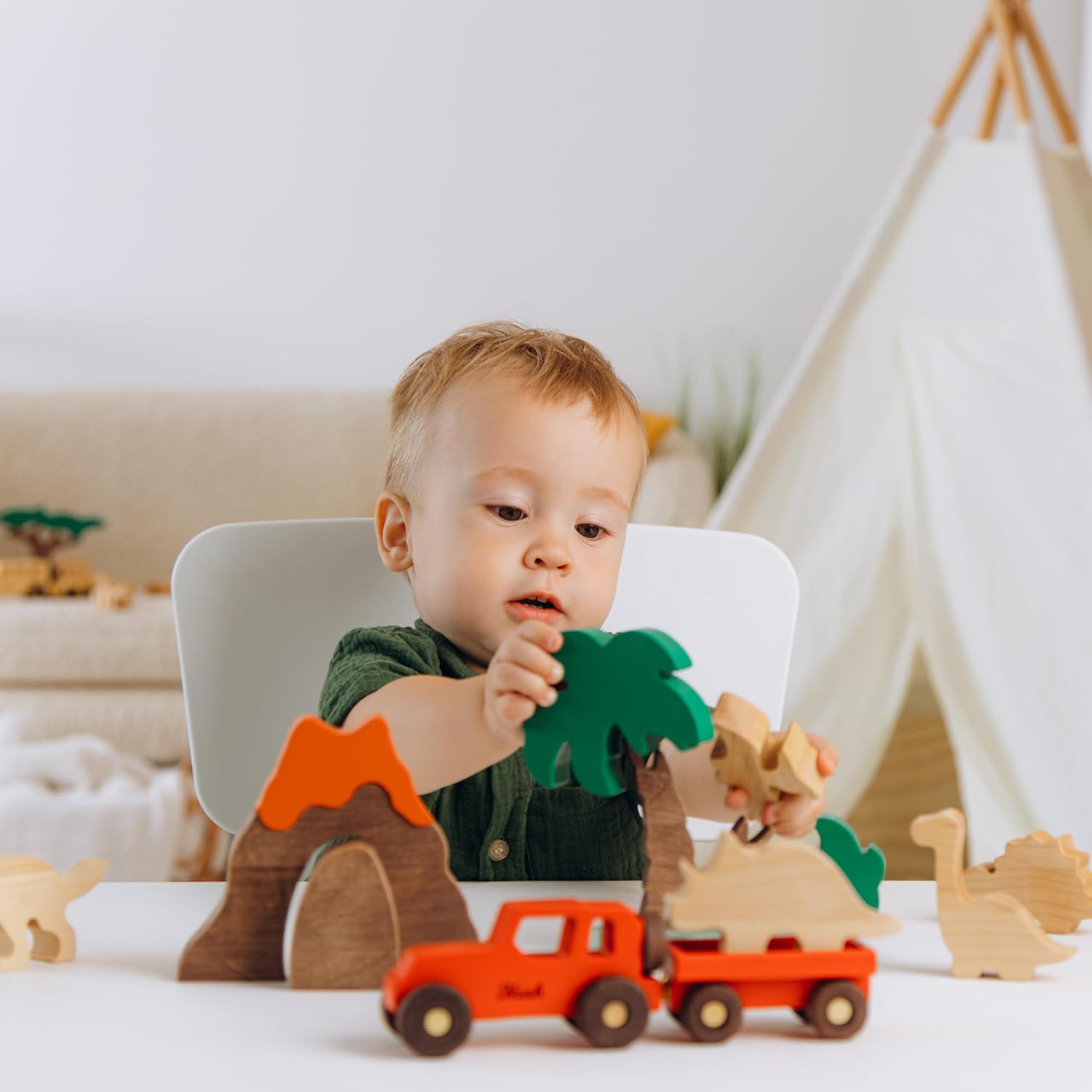Personalized Wooden Car with Dinosaur Theme for Kids