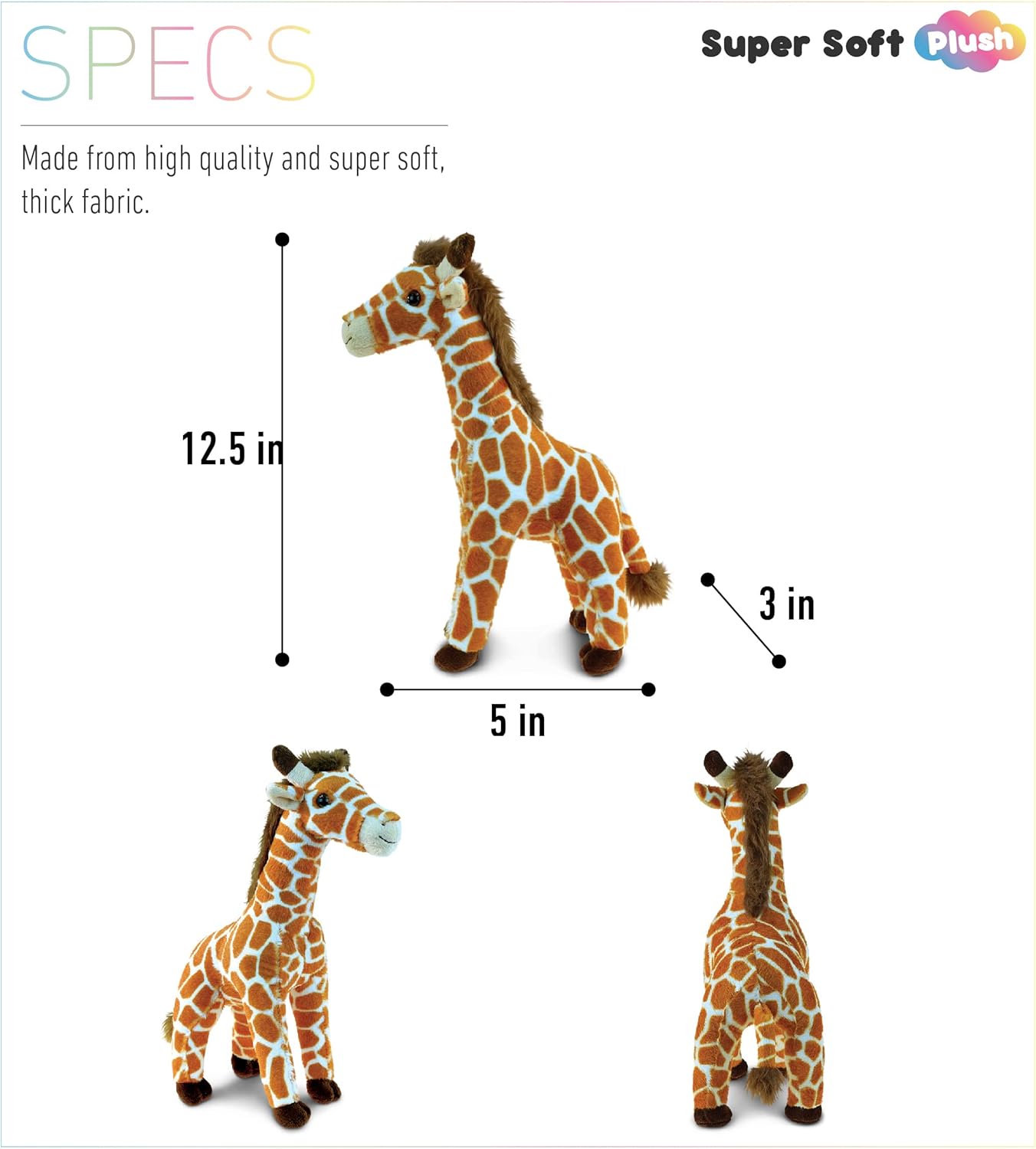 DolliBu Plush Giraffe - Soft Huggable Wild Animal Toy 125 Inch