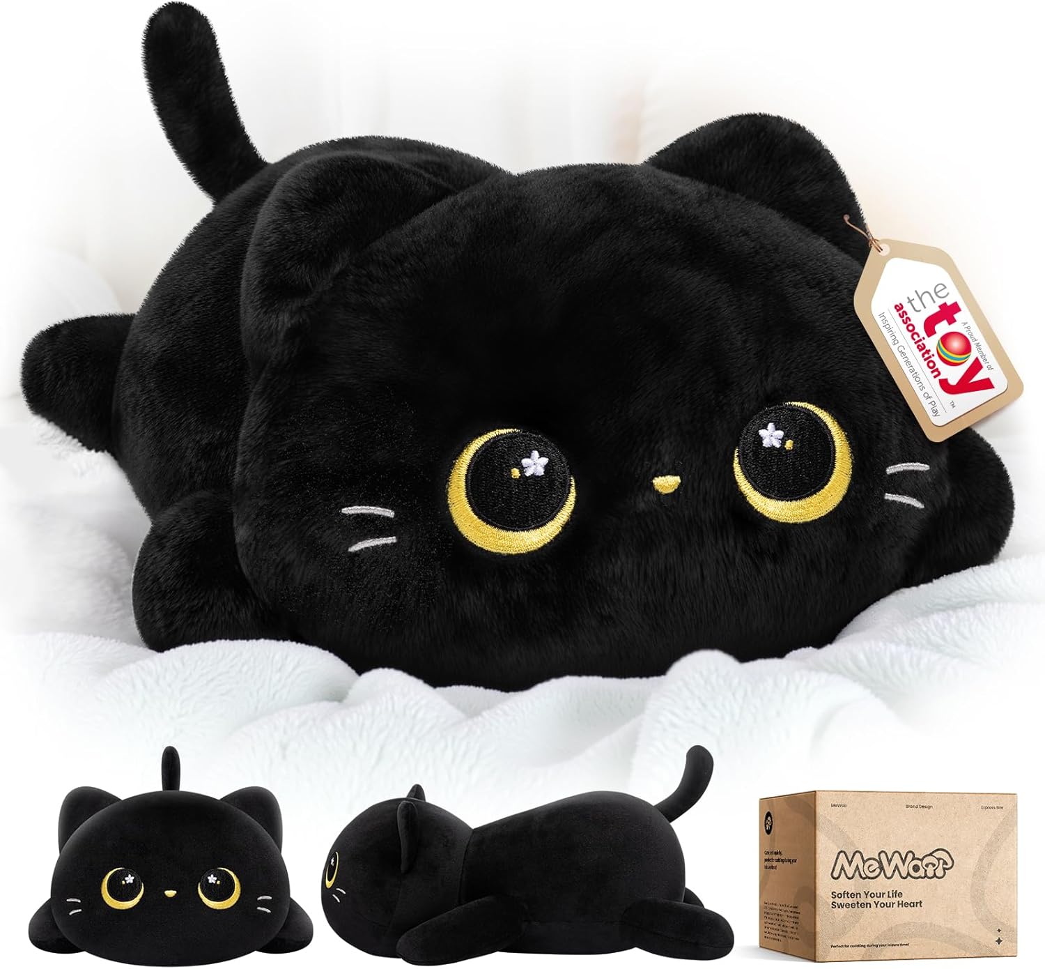 Cute Black Cat Plush Pillow - Kawaii Plushie for Kids Girls