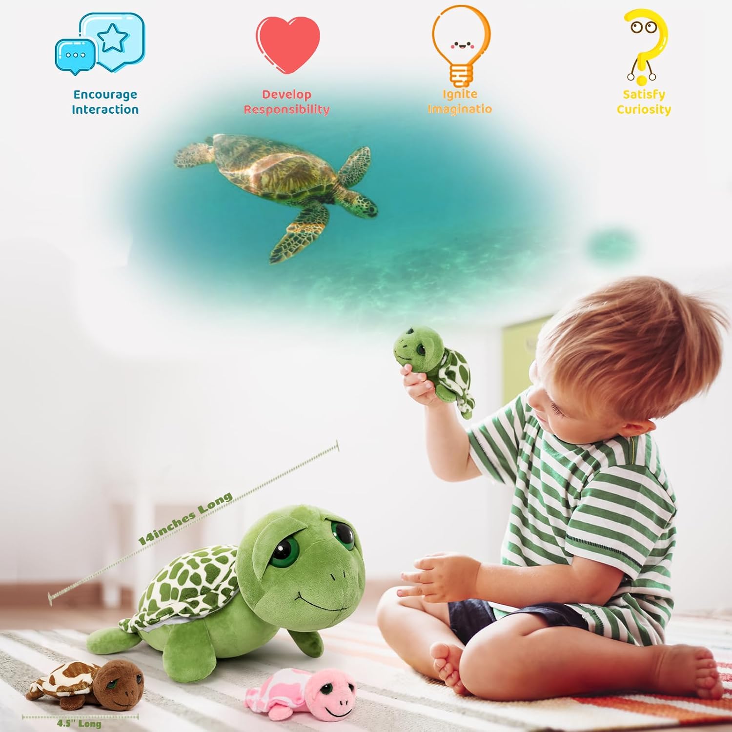 MorisMos Sea Turtle Family Plush Toy 14 with 3 Babies 2 Eggs
