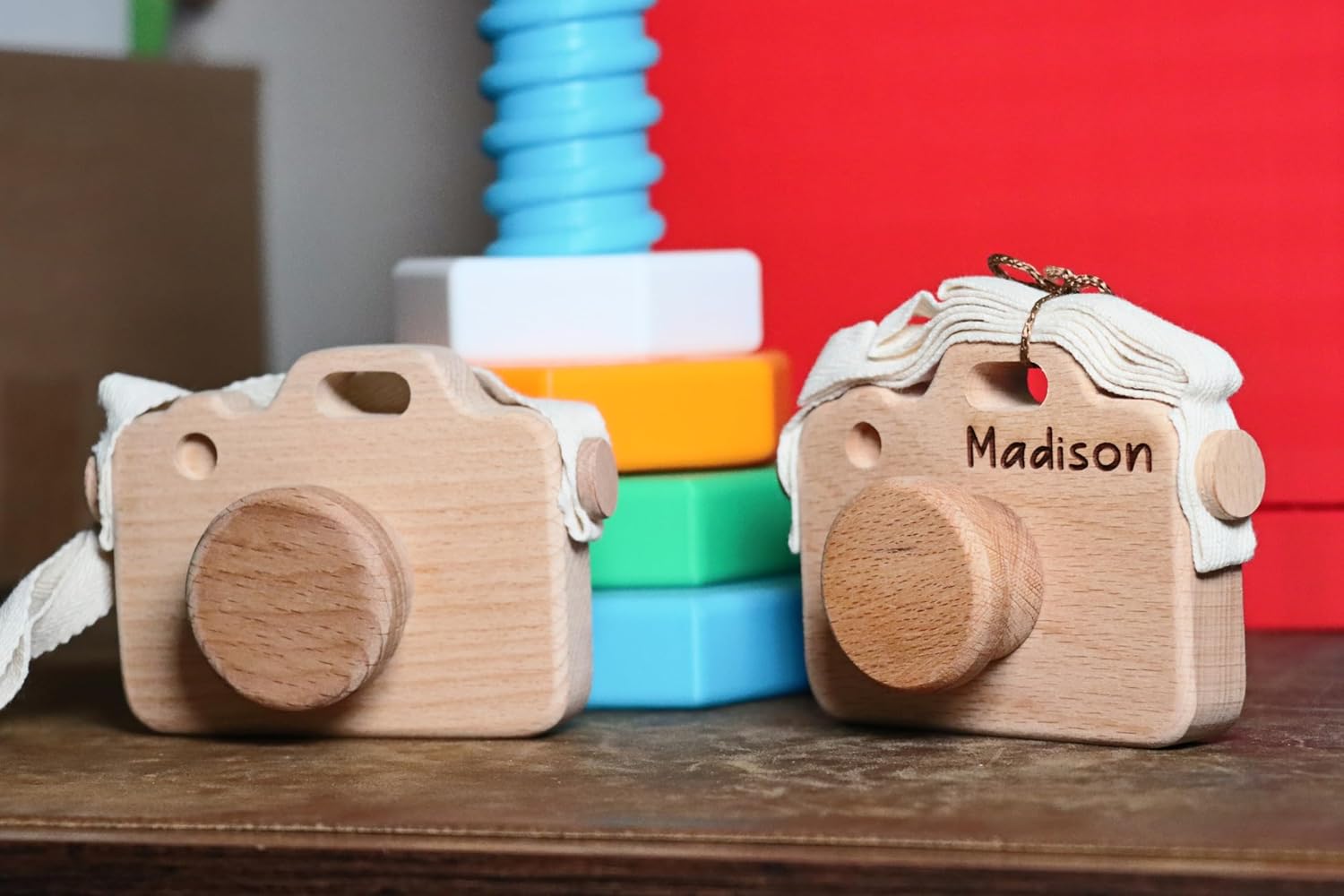 Handmade Wooden Camera Toy with Name