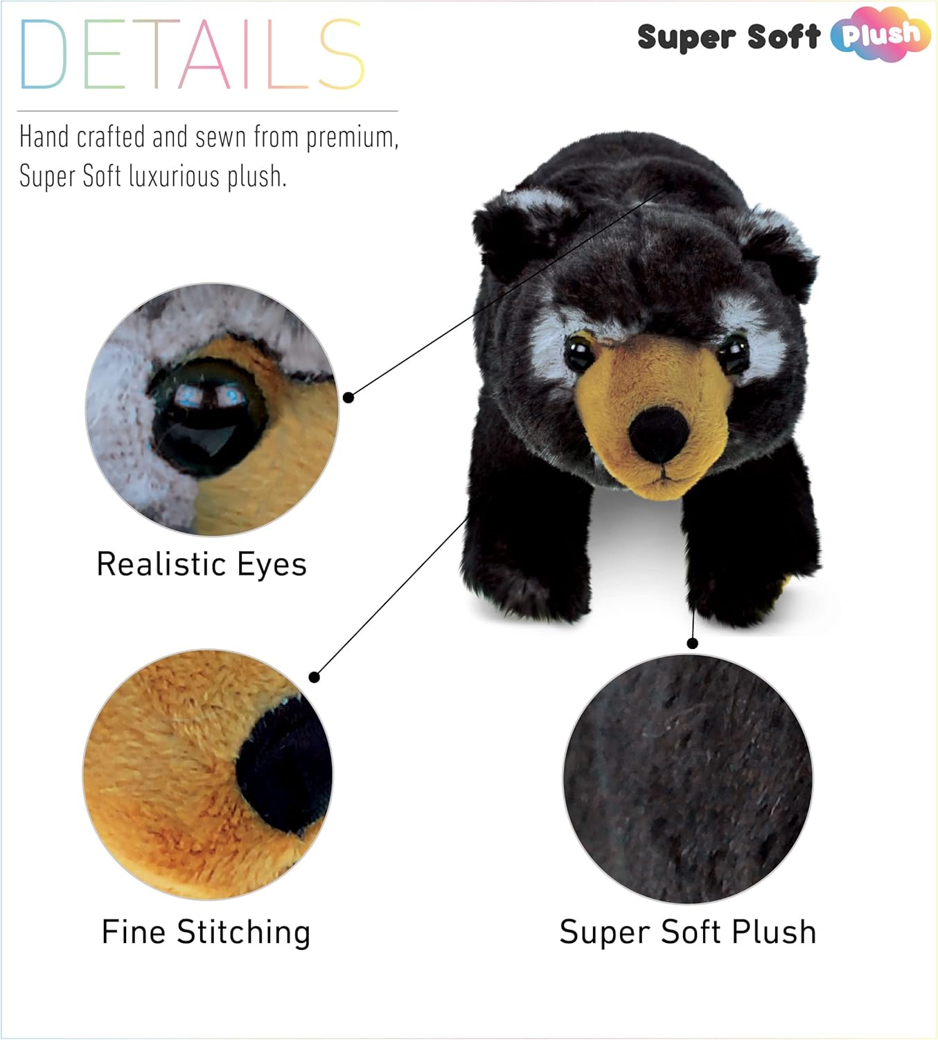 DolliBu Standing Black Bear Plush Stuffed Animal - 11 Inch