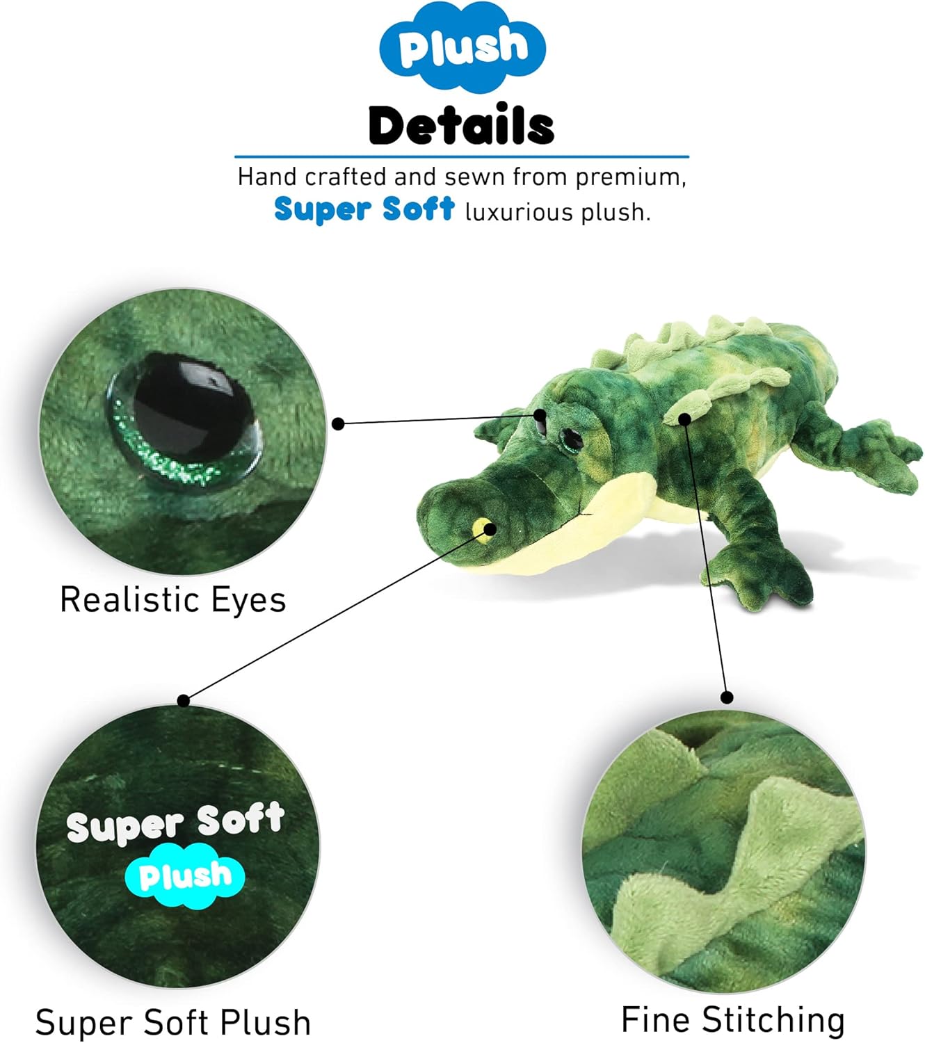 DolliBu Plush Alligator Stuffed Animal - 18 Inch Huggable Green Gator Toy