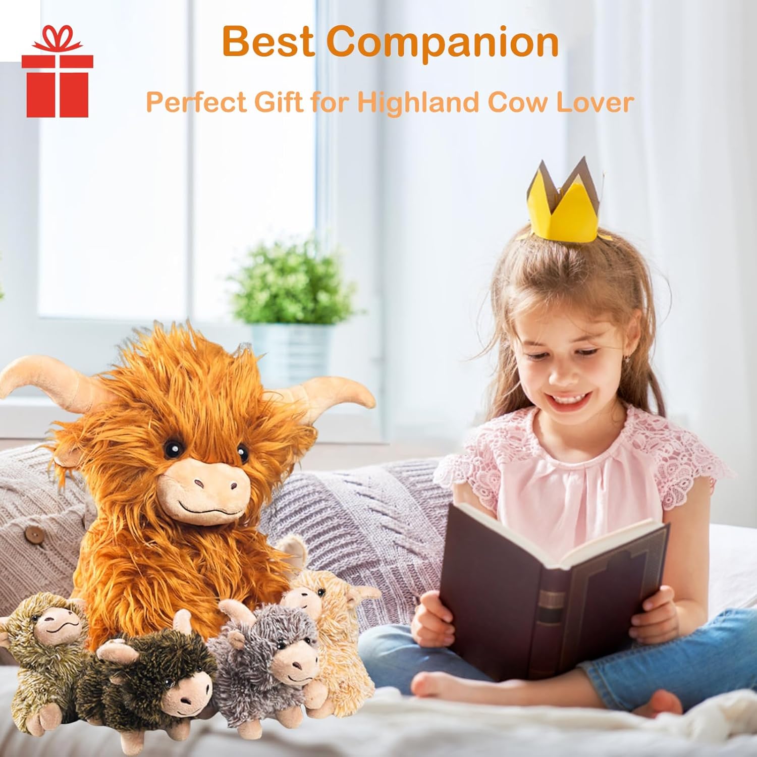 5 Pcs Highland Cow Plush Set with 4 Baby Calves