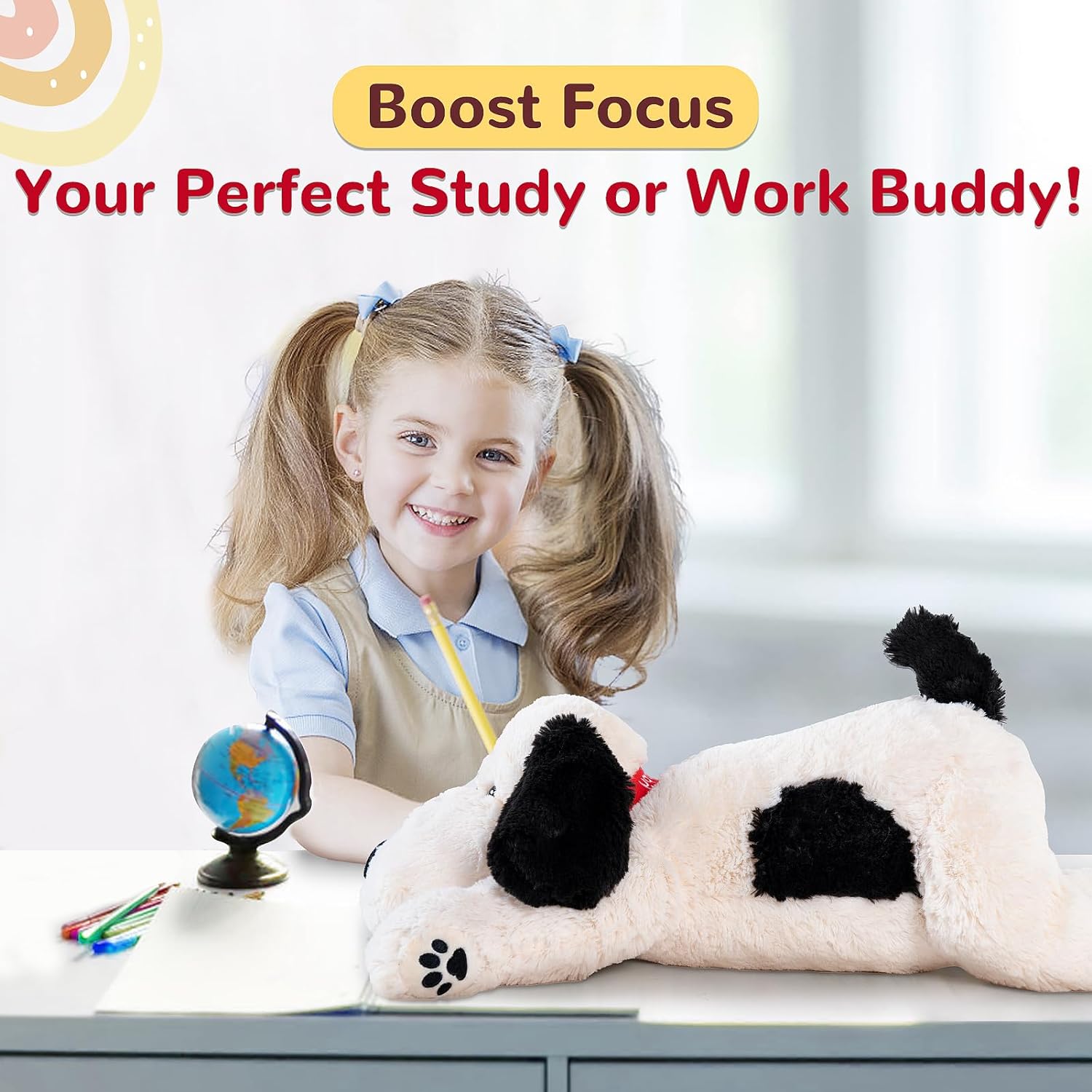 Meowtastic Black White Weighted Plush Dog