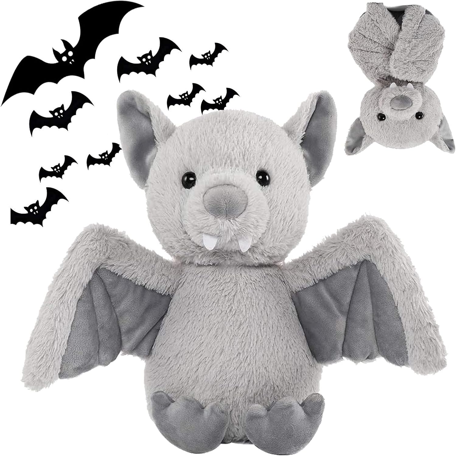 Cuddly 11 Inch Grey Plush Bat Halloween Stuffed Animal Toy