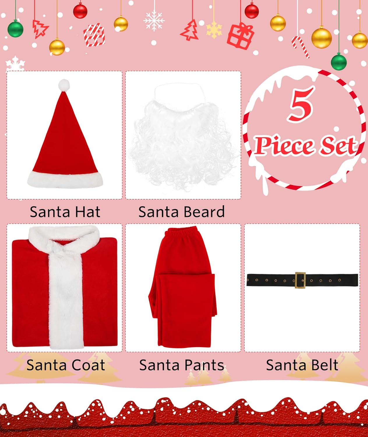 Kids Santa Costume 5Pcs Festive Christmas Suit for Children