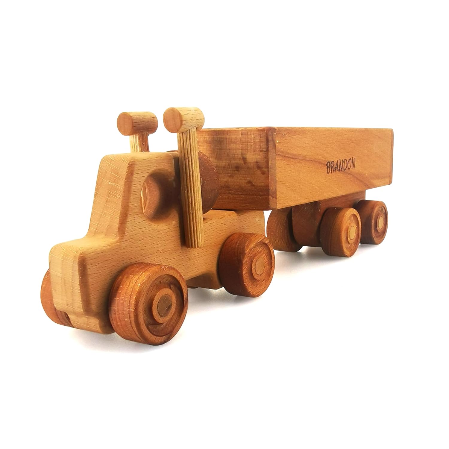 Personalized Wooden Toy Semi Truck With Trailer for Toddlers
