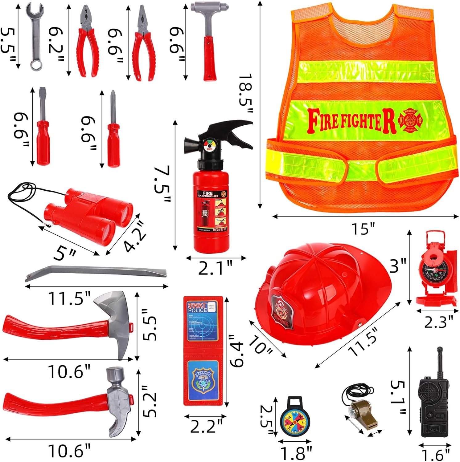 Noamus 18 Pcs Fireman Costume for Kids Ages 3-7