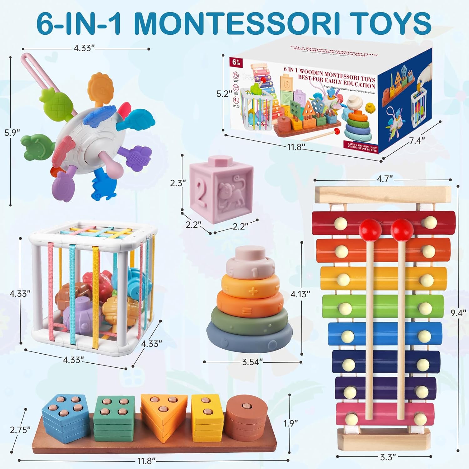 6 in 1 Montessori Baby Toy Set for 1 Year Old