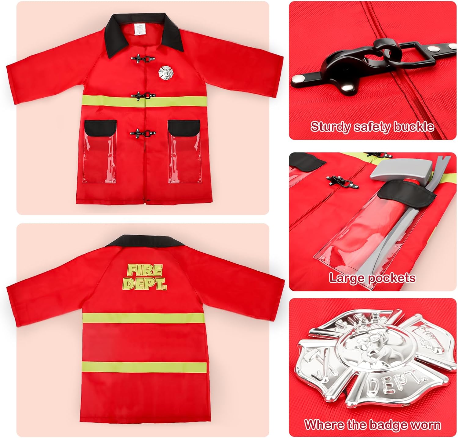 deAO Fireman Costume for Kids 13 Pcs Role Play Set