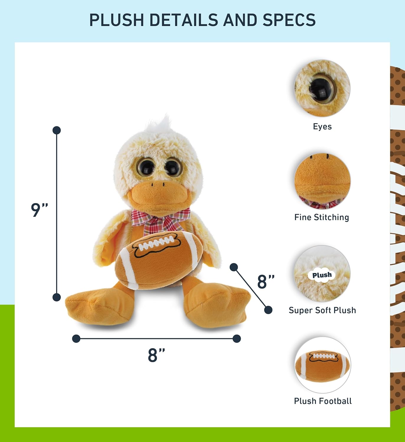 DolliBu Sitting Duck Plush with Football - 9 Inches