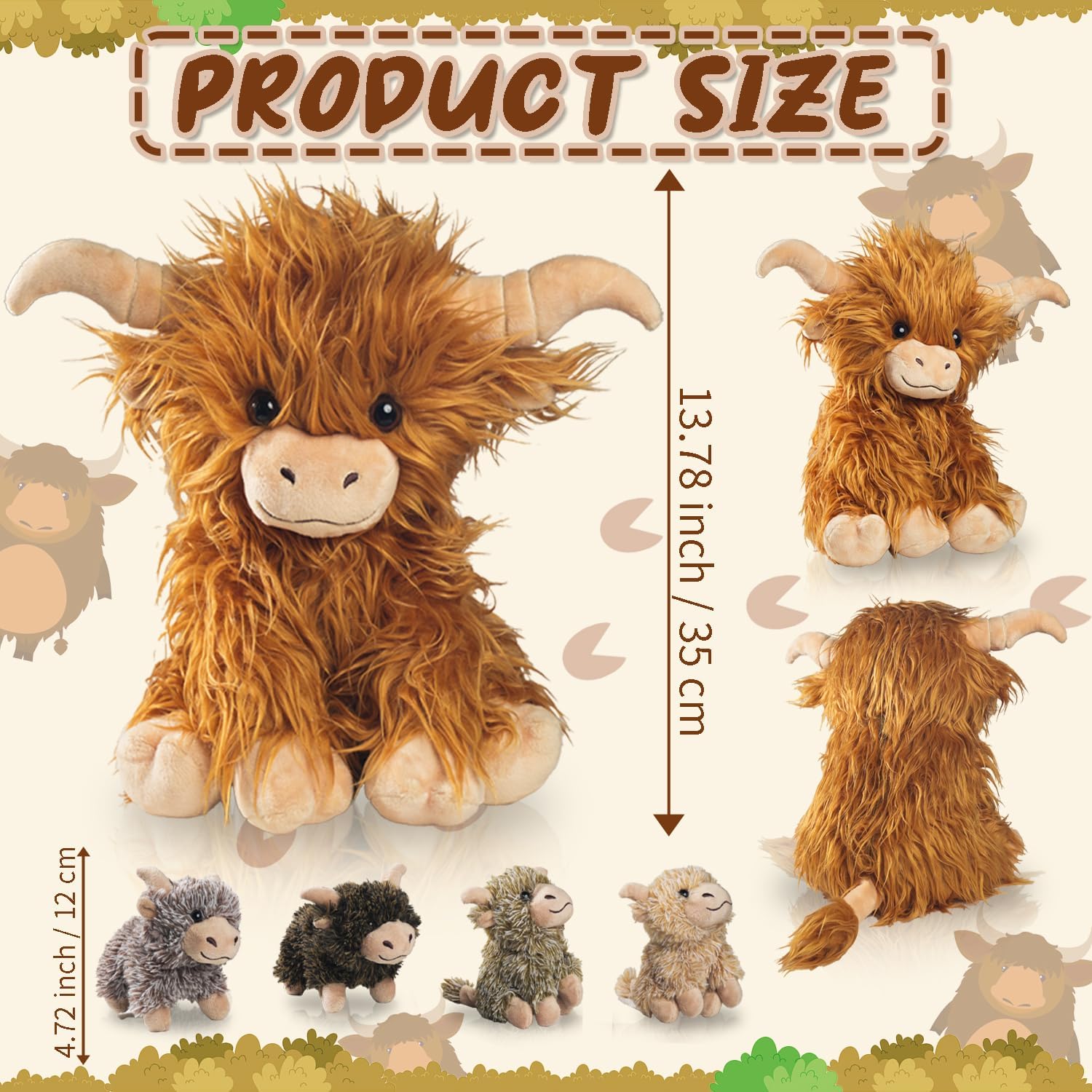 5 Pcs Highland Cow Plush Set with 4 Baby Calves