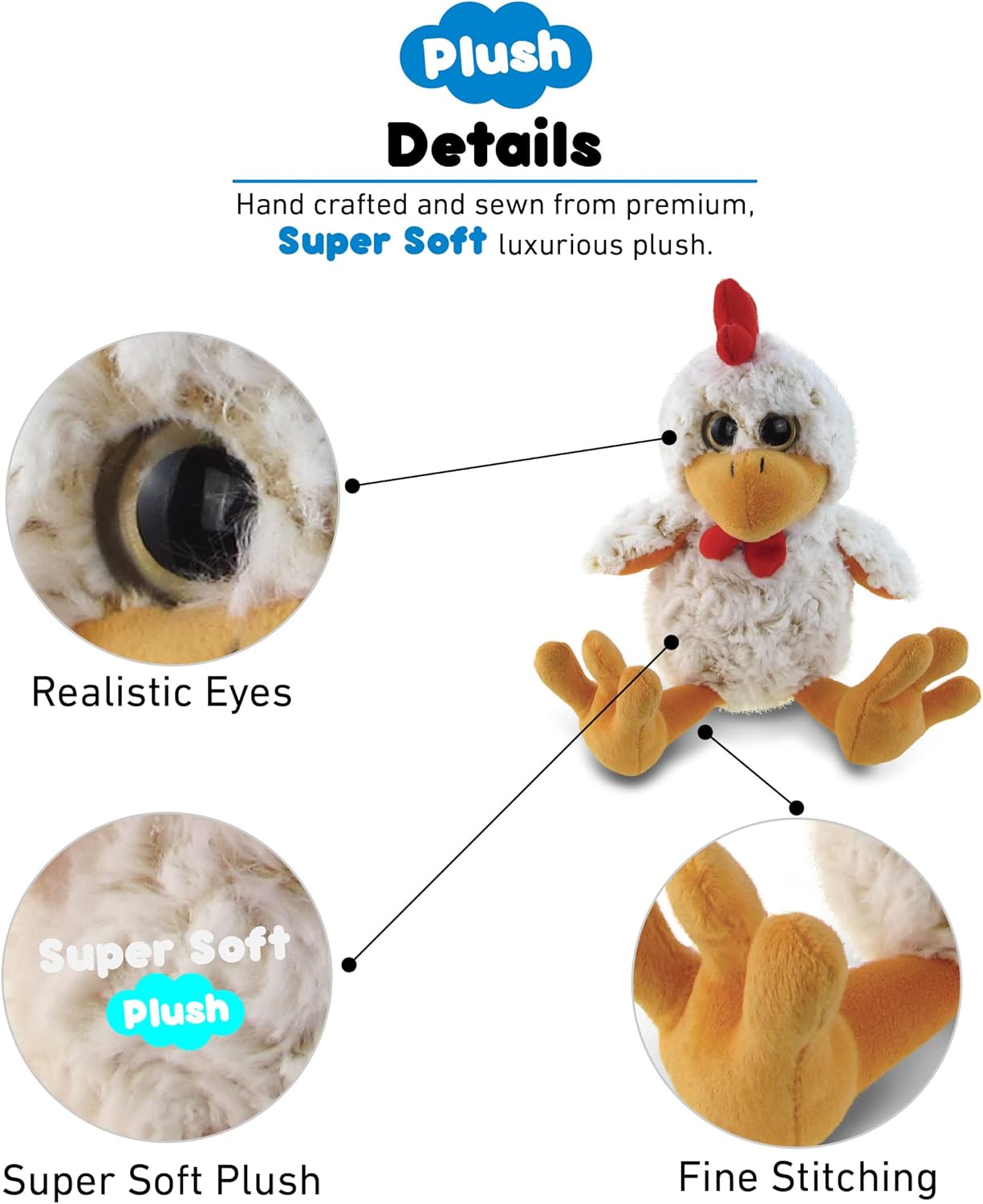 Puzzled DolliBu Plush Rooster - 9 Inch Huggable Sitting Toy