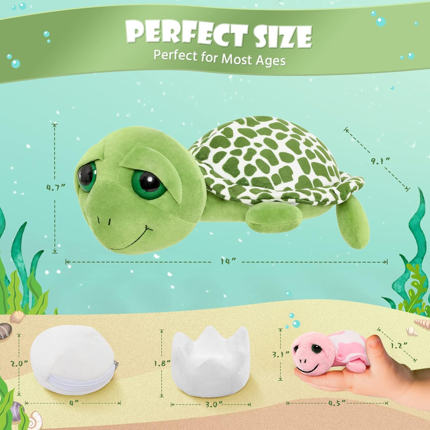 MorisMos Sea Turtle Family Plush Toy 14 with 3 Babies 2 Eggs