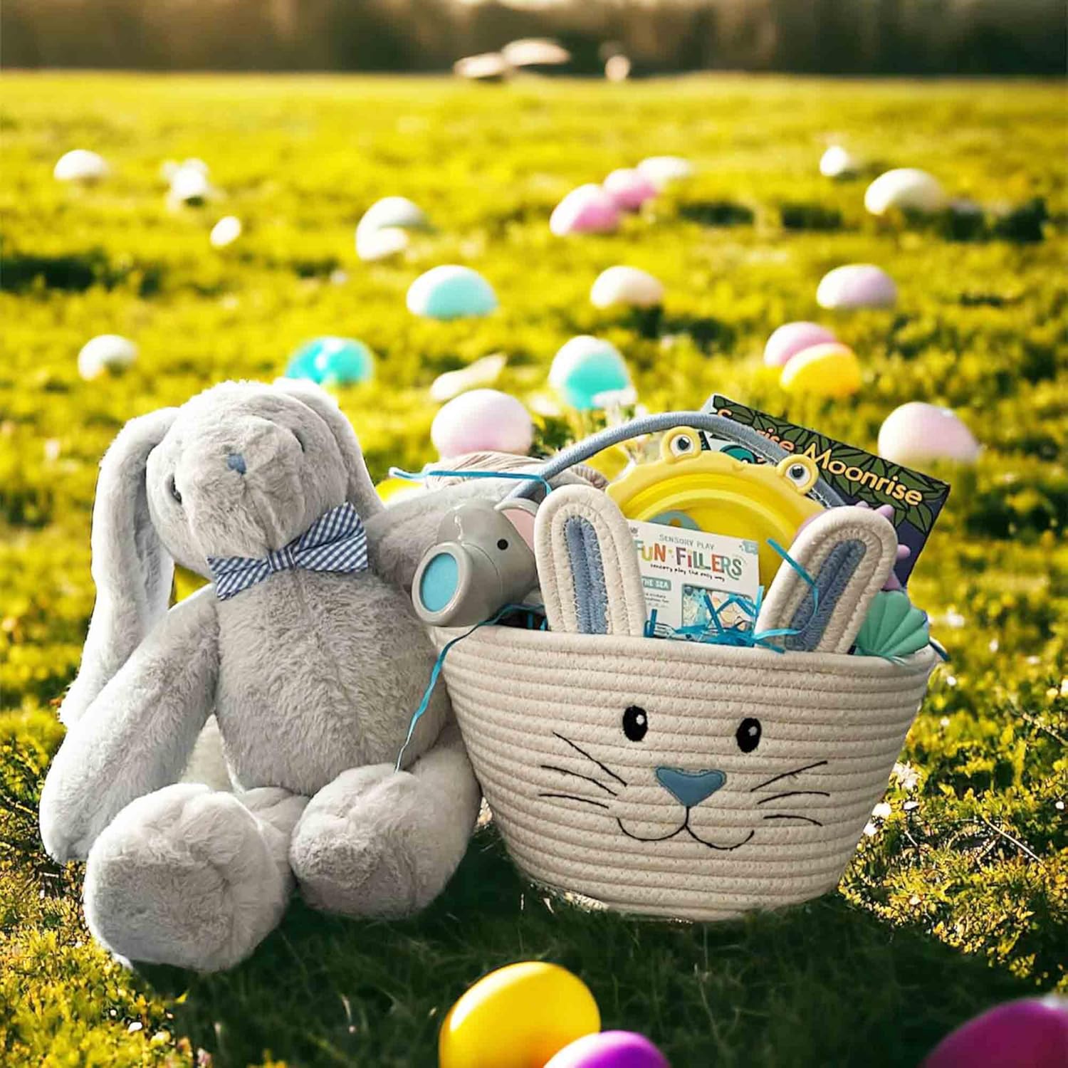 DIBSIES Personalized Hoppity Floppity Bunny 18 Inch Gray with Blue Bowtie 1