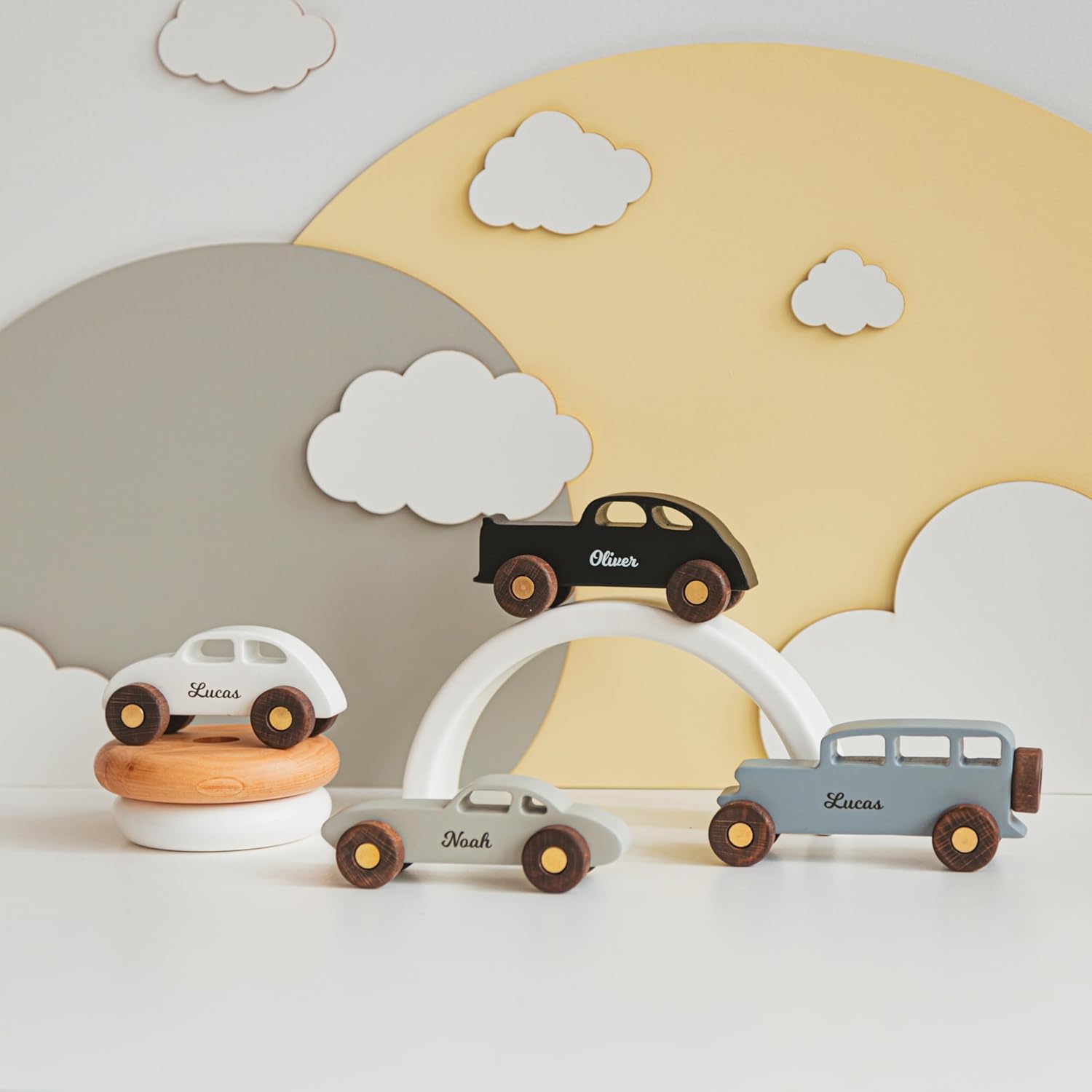 Personalized Wooden Toy Cars Set for Kids