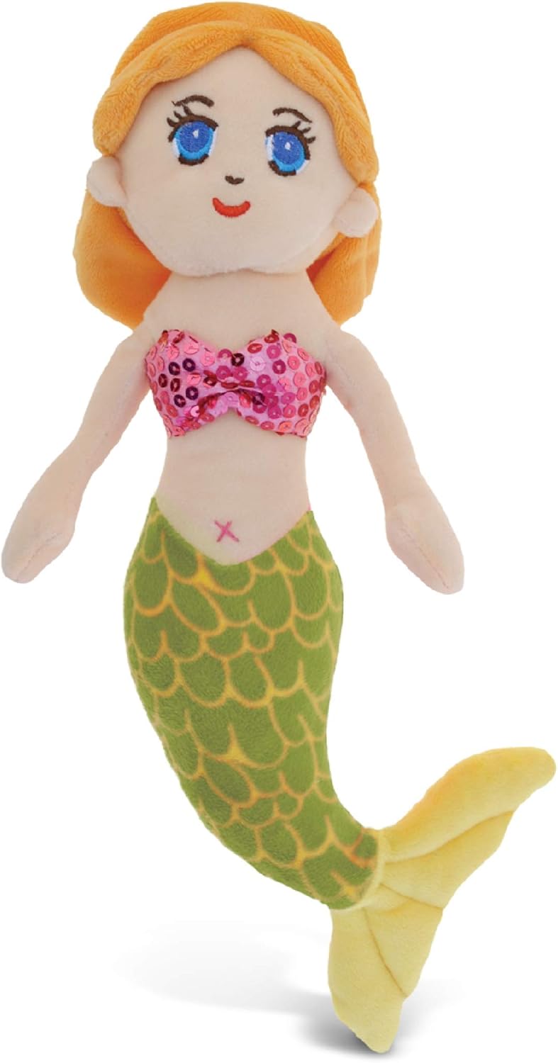 DolliBu Green Mermaid Plush Stuffed Animal - 14 Inch Huggable Toy