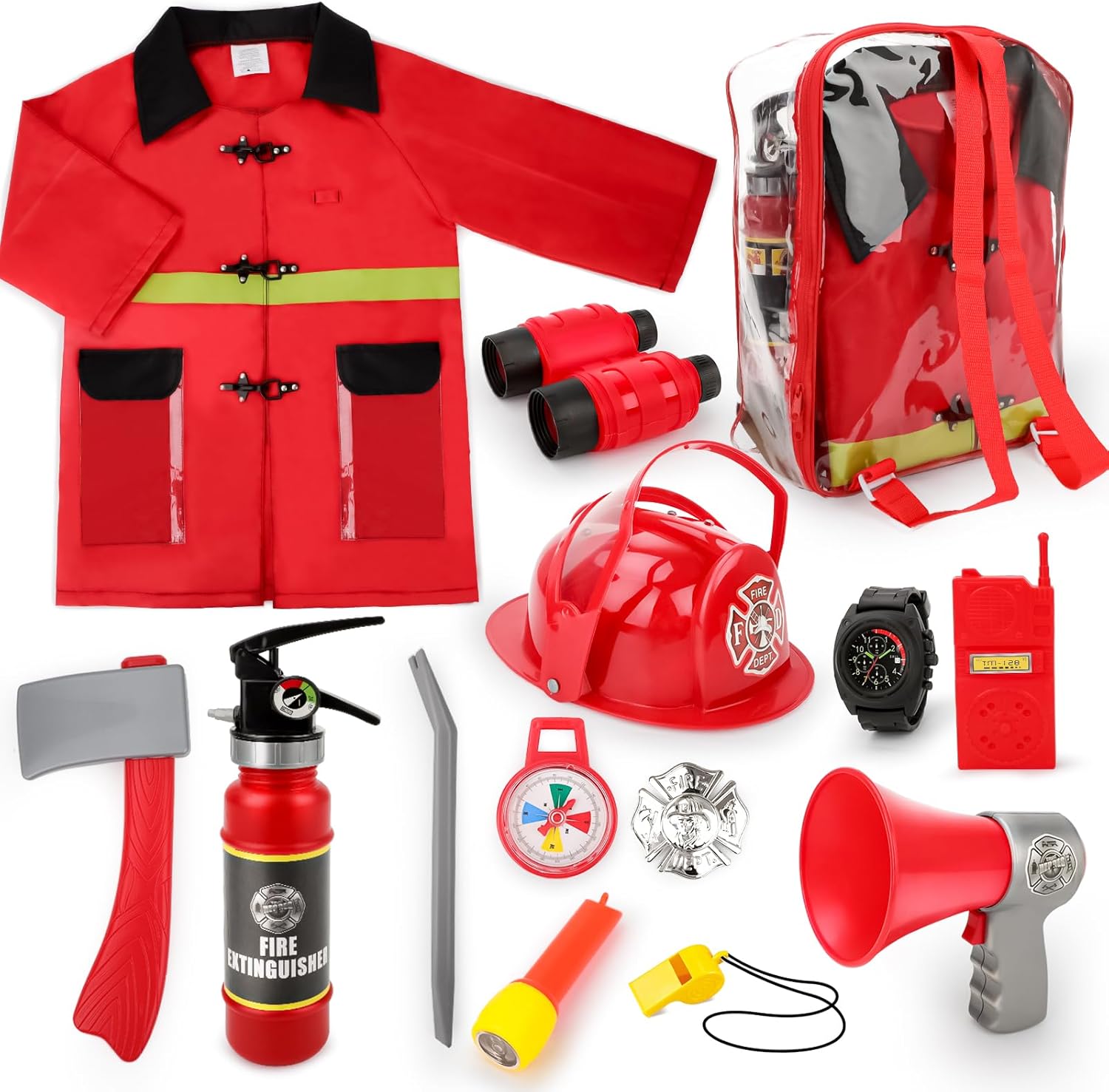 deAO Fireman Costume for Kids 13 Pcs Role Play Set