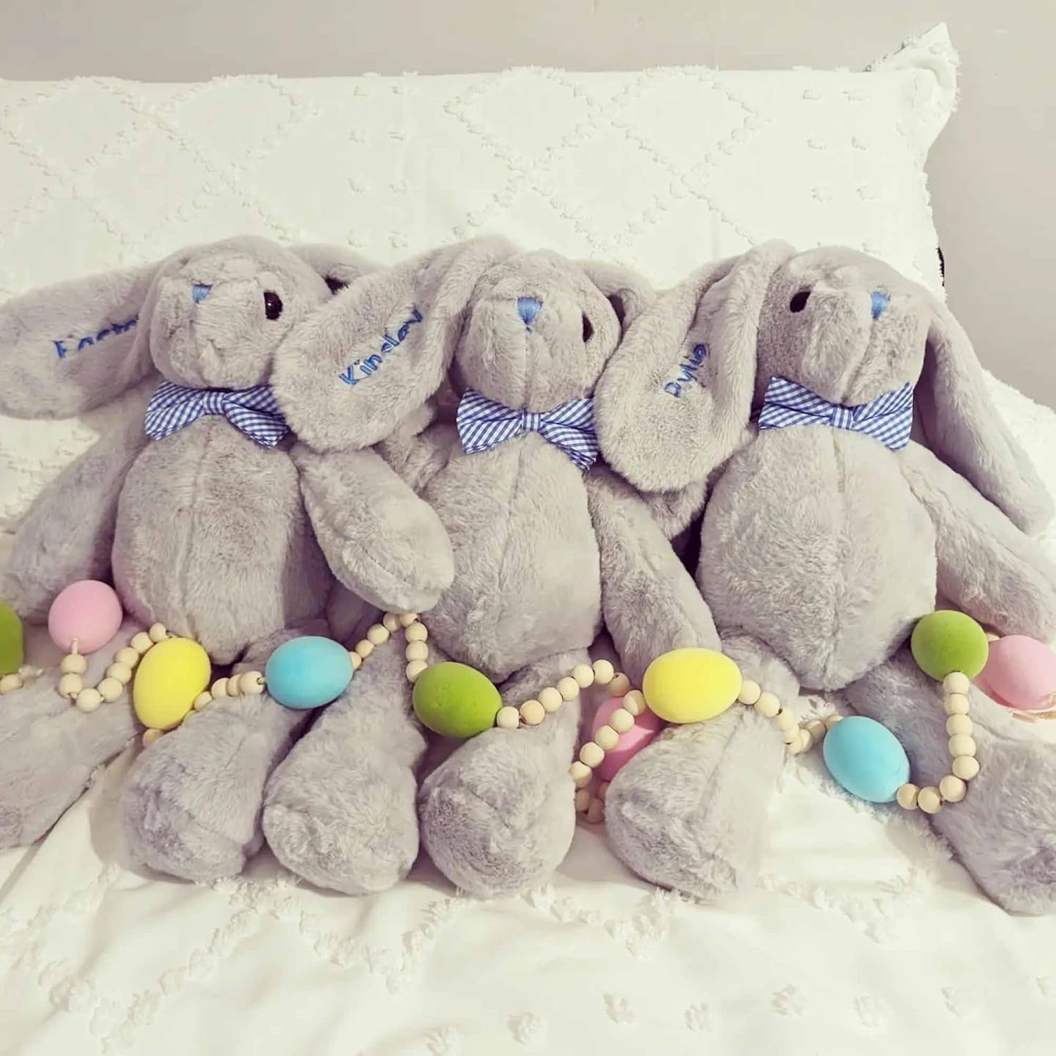 DIBSIES Personalized Hoppity Floppity Bunny 18 Inch Gray with Blue Bowtie 1