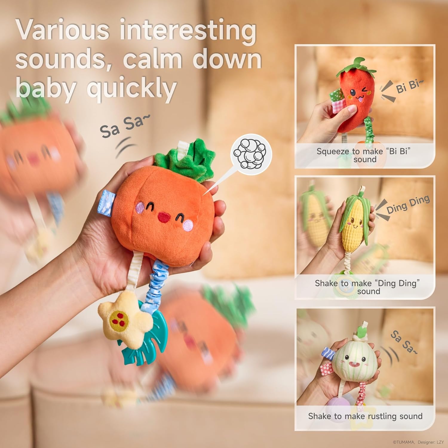 TUMAMA Hanging Baby Toys 4 Pack - Vegetable Teether Set