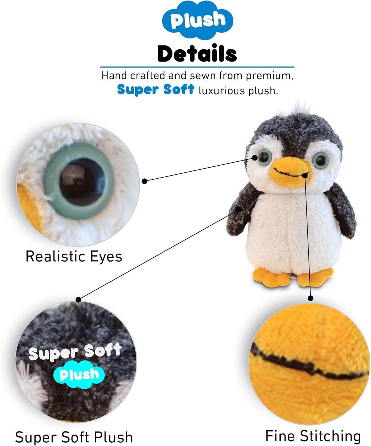 Puzzled DolliBu Plush Penguin - Soft 9 Inch Huggable Toy
