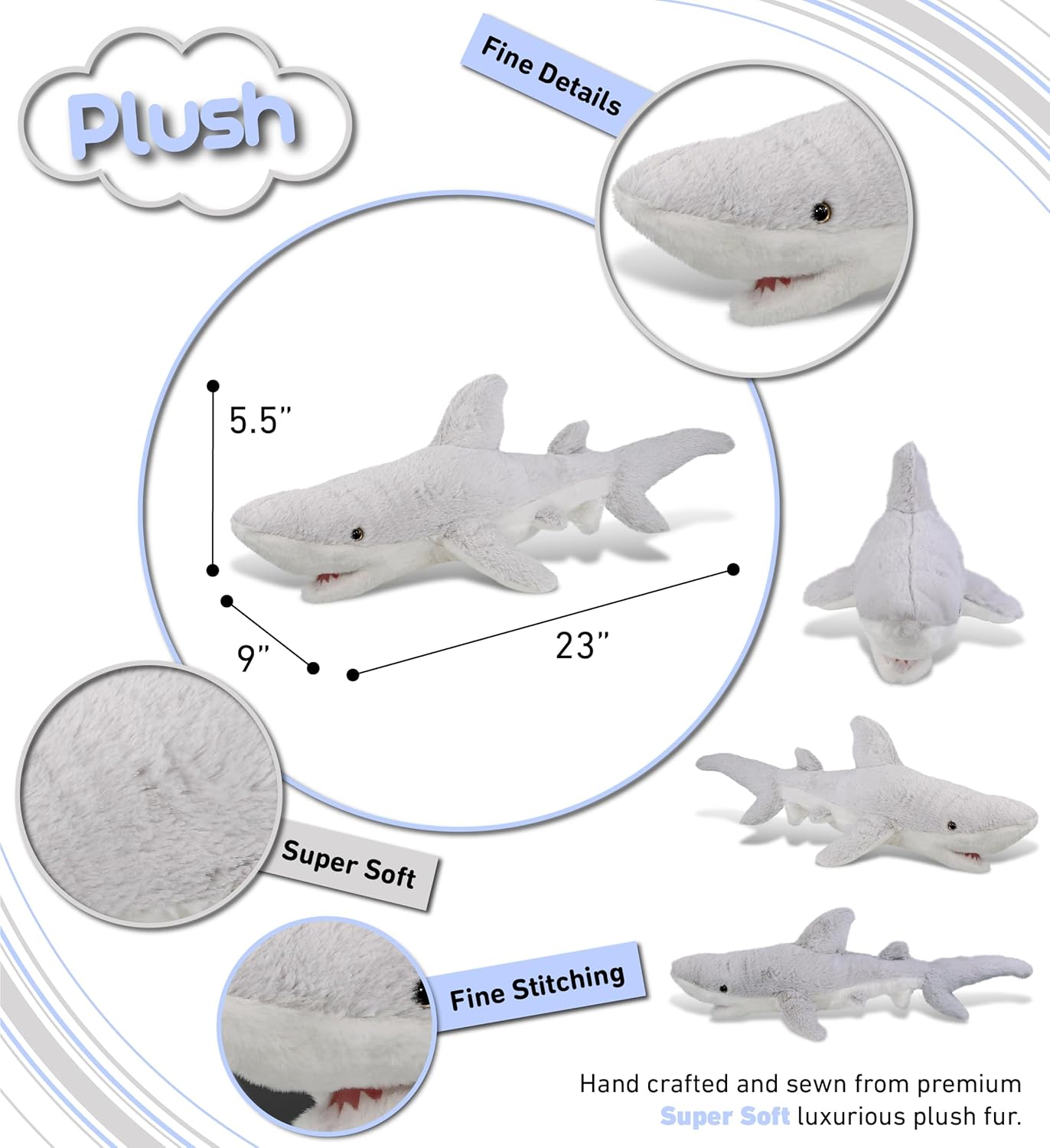 DolliBu Plush Shark Stuffed Animal 23 Inch