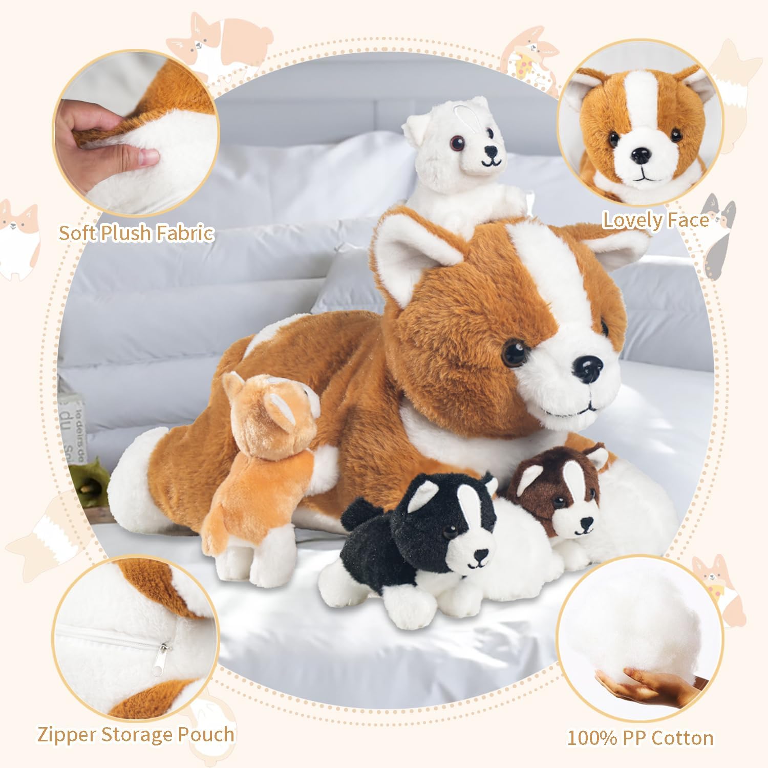 5 Pieces Dog Stuffed Animal Set with Babies Inside