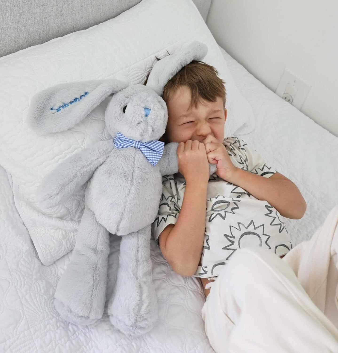 DIBSIES Personalized Hoppity Floppity Bunny 18 Inch Gray with Blue Bowtie 1
